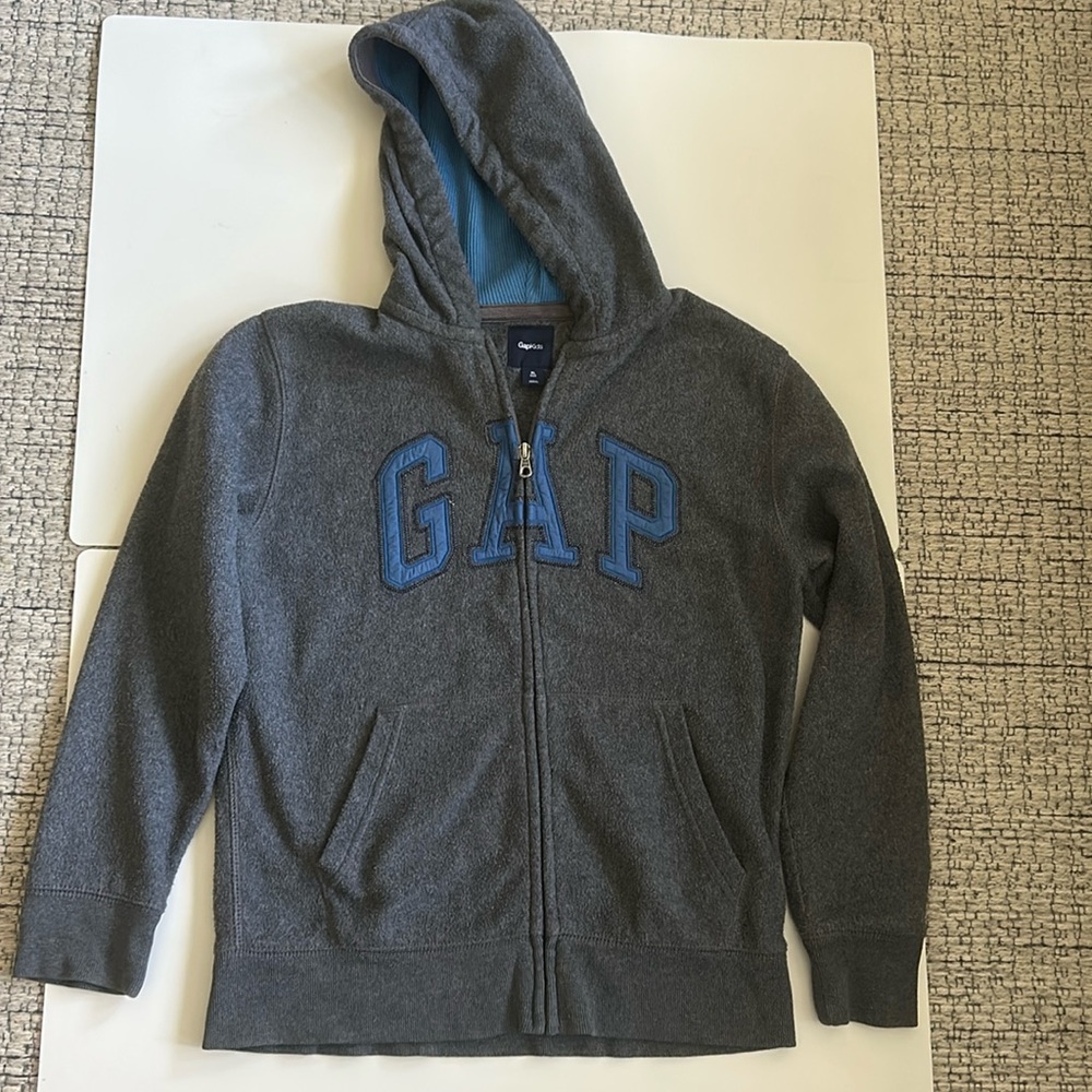 Gap Fleece Full-Zip Hoodie with Gap Logo, Gray, XL (12 Yrs)